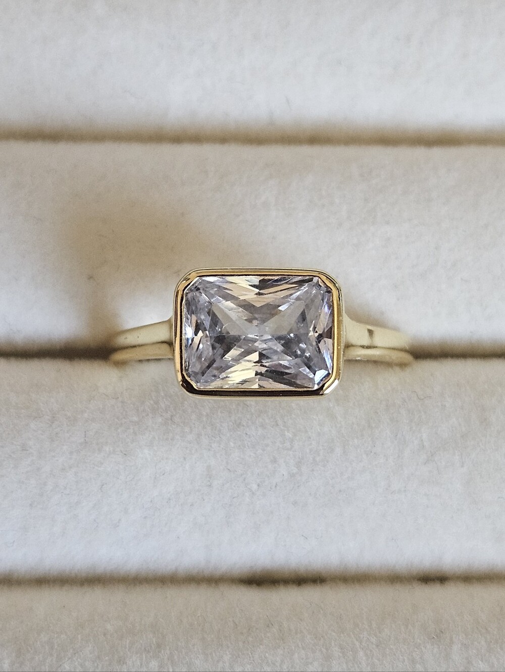 Gold Plated 925 Sterling Silver Bezel Set East West CZ Ring